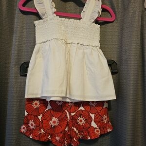 Janie and Jack White Top with Red Floral Shorts Set